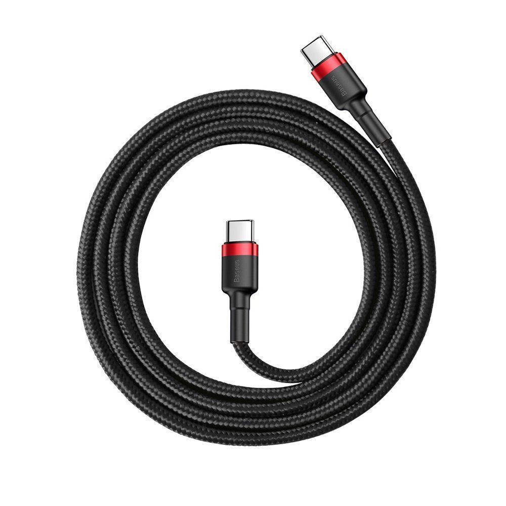 Kabel Nylonowy Baseus Cafule 60W 2X USB-C PD czarny/czerwony 100cm