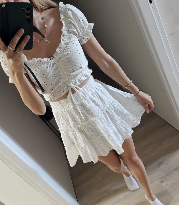 Bialy komplet set koronkowy na lato s / m bialy spodniczka top