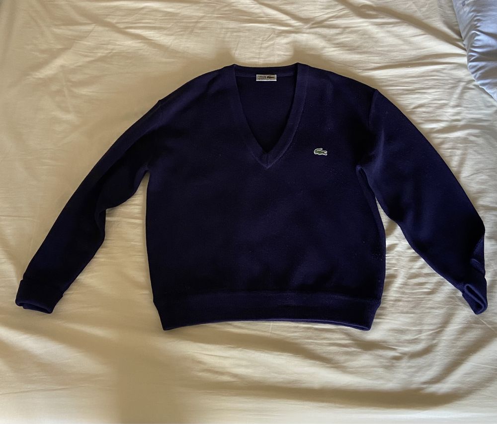 Sweater Lacoste vintage azul com gola em bico