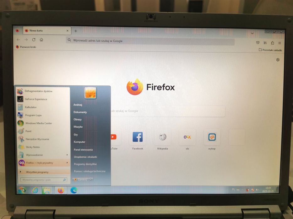 Laptop Sony Vaio fz31z, 15 cali, 4 GB ram, 256 ssd, c2d, Windows 7, ko