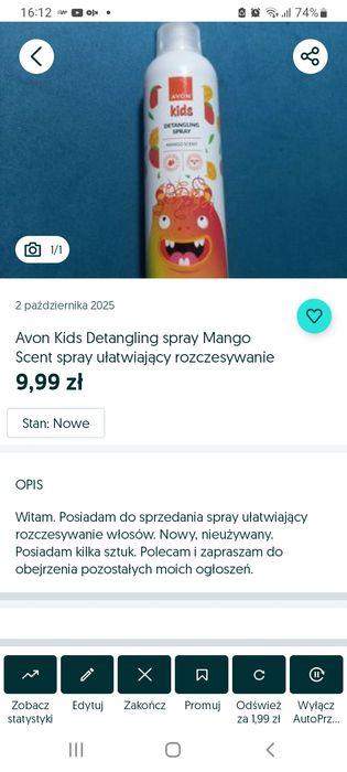 Avon spray ułatwiający rozczesywanie mango