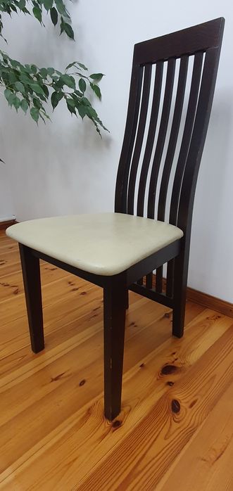 Krzesła 6 sztuk z pełnego drewna z pokrowcami, krzesło brązowe