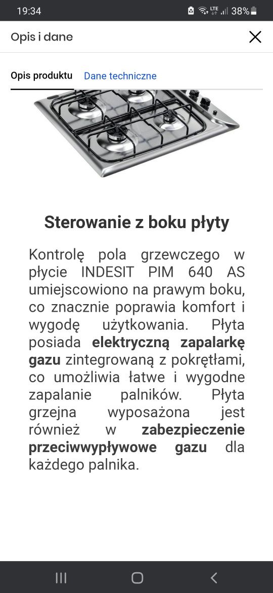 płyta gazowa indesit do zabudowy