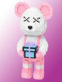 3Д Конструктор Magic Blocks Ведмедик з подарунком Розовый Медведь