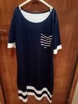 vestido em algodão,meia manga,azul escuro com riscas brancas