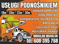 Wynajem Podnośnika,Wycinka Pielęgnacja Drzew,Usługi Rębakiem NAMYSŁÓW!