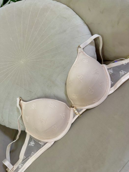 Бюстгалтер бежевий з лого жіночий з пуш-ап 80В, 85В