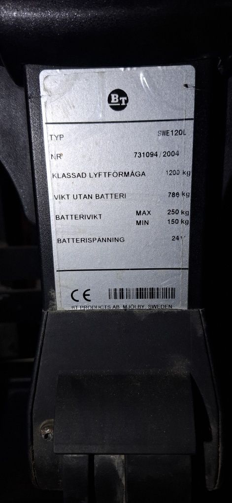 Wózek paletowy sztaplarka, elektryczny z masztem 2.9m BT IXION palecia