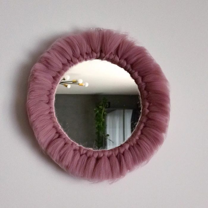 Makramowe lustro wełniane róż Barbie walentynki prezent boho dla dzie