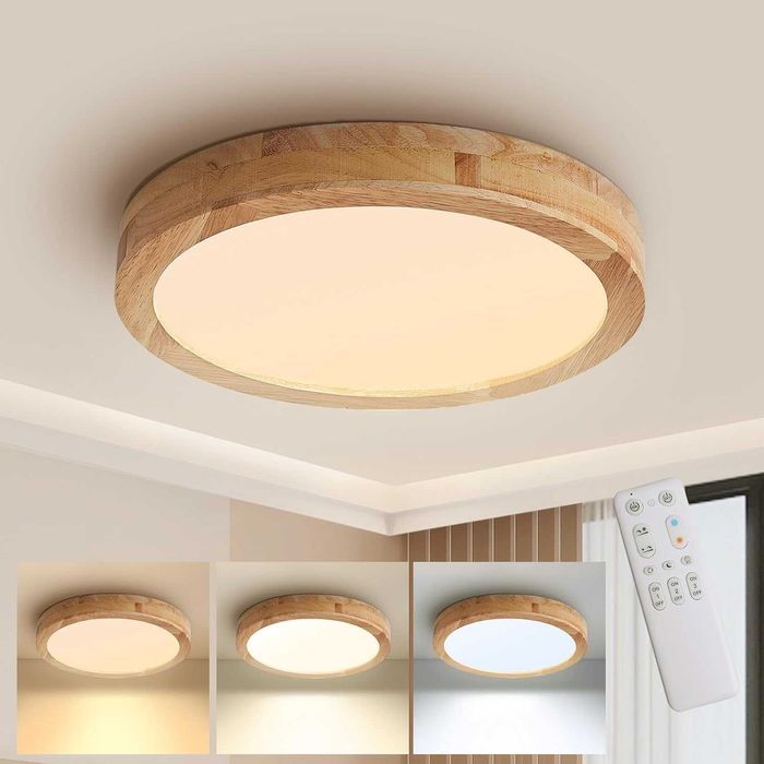 Lampa sufitowa LED Plafon Żyrandol 3.000-6.000K 28W Pilot DREWNO 40cm