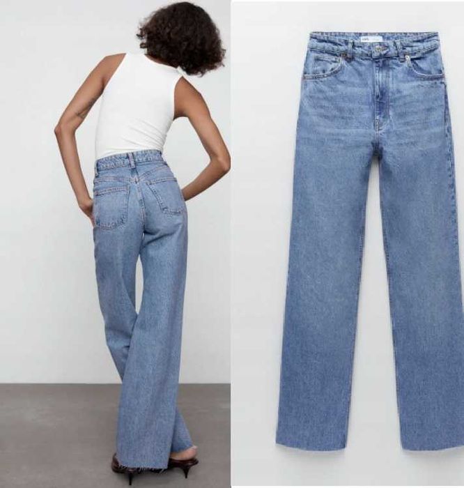 ZARA spodnie wysoki stan szerokie nogawki postarzane r XS 34