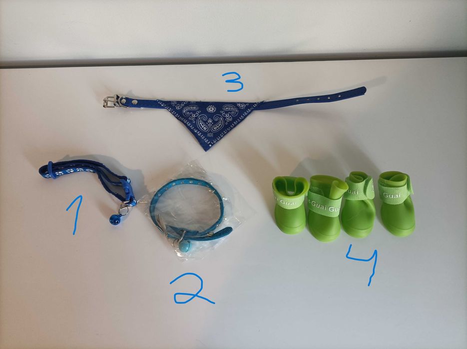 Conjunto Acessórios para gato : Coleiras e Sapatos anti-risco, passeio