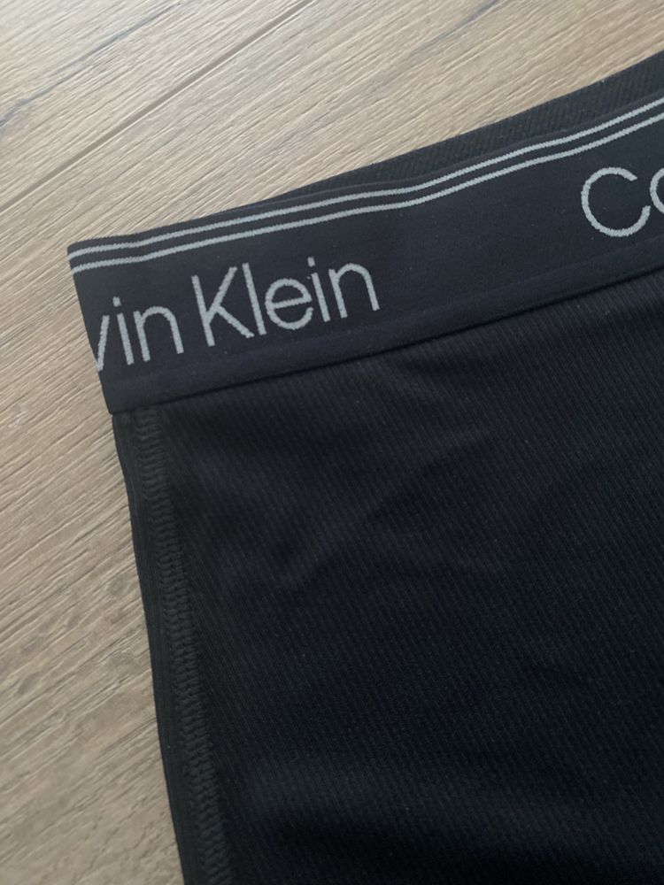 Czarne prążkowane kolarki bikery legginsy Calvin Klein Sport S