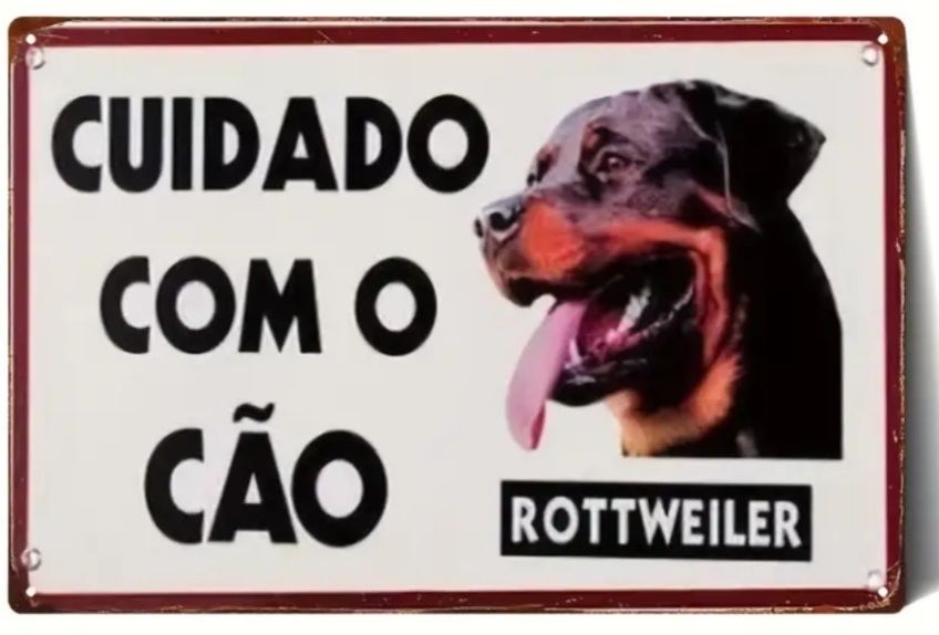 Placa _Cuidado com o Cão _Rottweiler