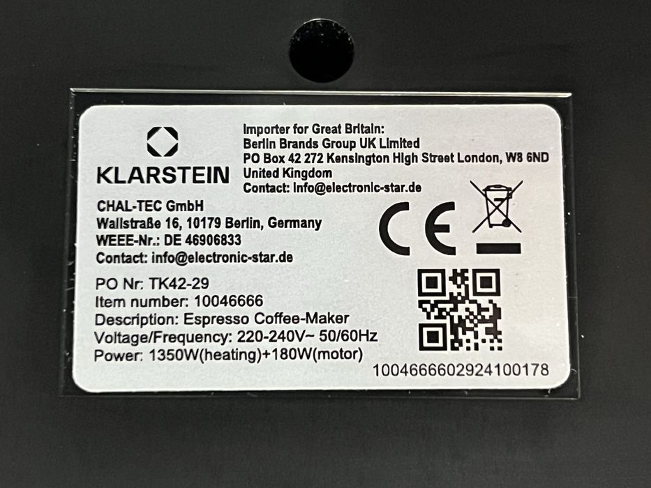 Кавоварка з млином з Німеччини Klarstein GrandPresso 10046666