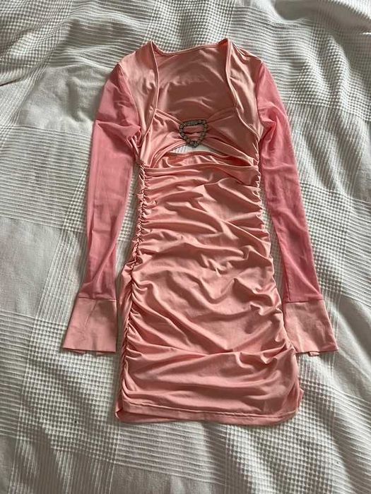 Shein różowa sukienka bodycon w stylu barbie ozdobne serce rozmiar XS