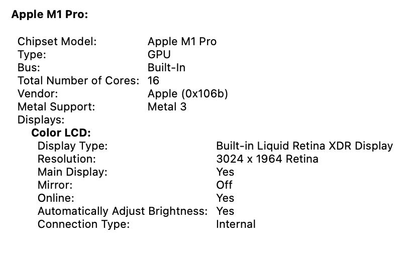MacBook Pro 14 2021 M1 Pro 32GB RAM 512GB SSD 90%