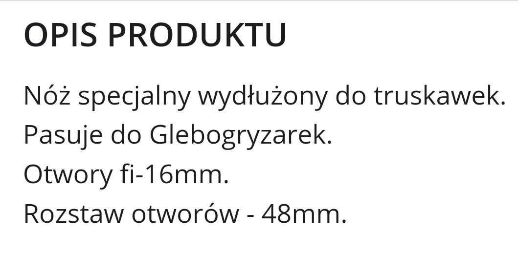 Nóż wydłużony do truskawek glebogryzarka