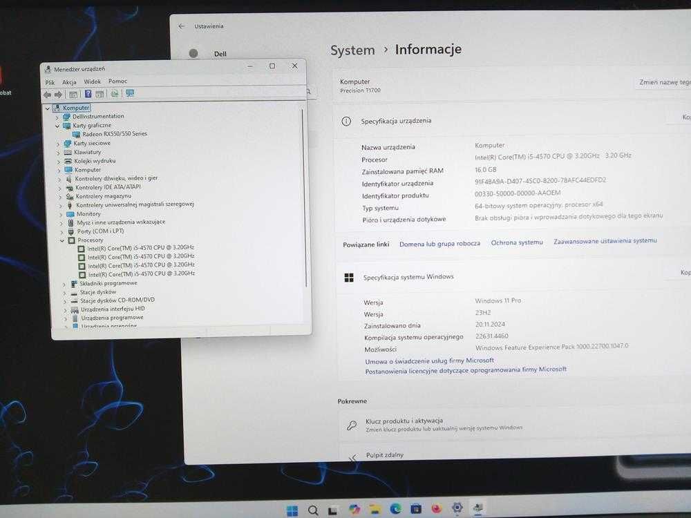 Komputer Do Gier DELL T1700 i5 16GB 240SSD 500HDD Radeon W11 GW FV