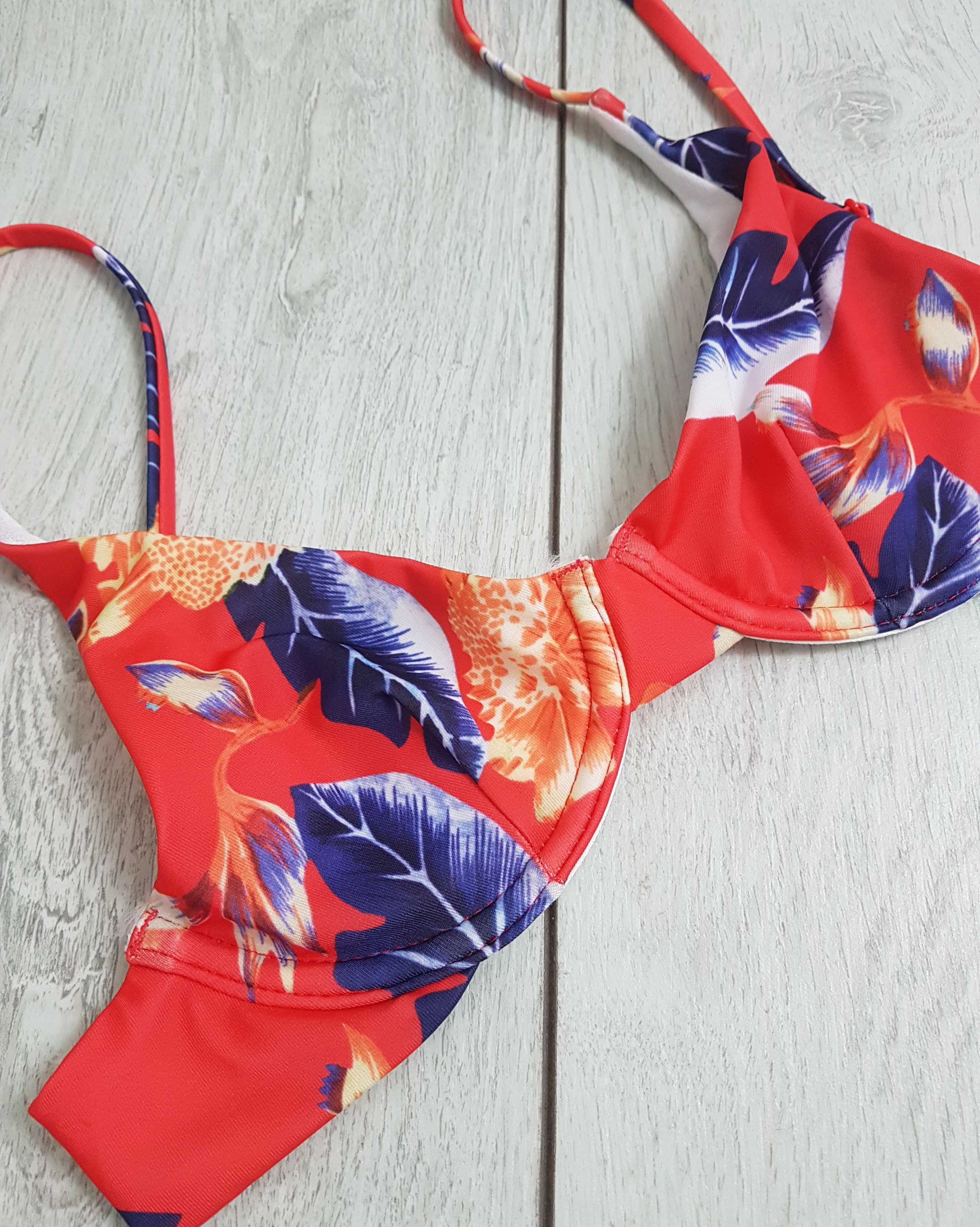 Asos czerwona góra od bikini strój kwiaty 70A