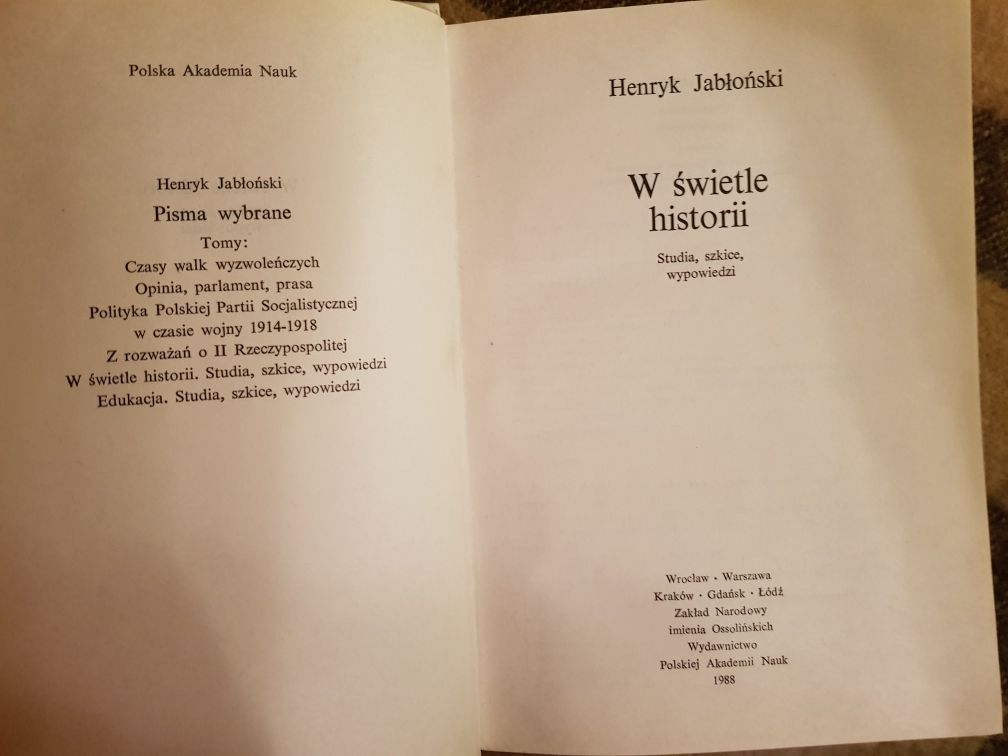 Henryk Jabłoński Pisma wybrane PAN Ossolineum 1988