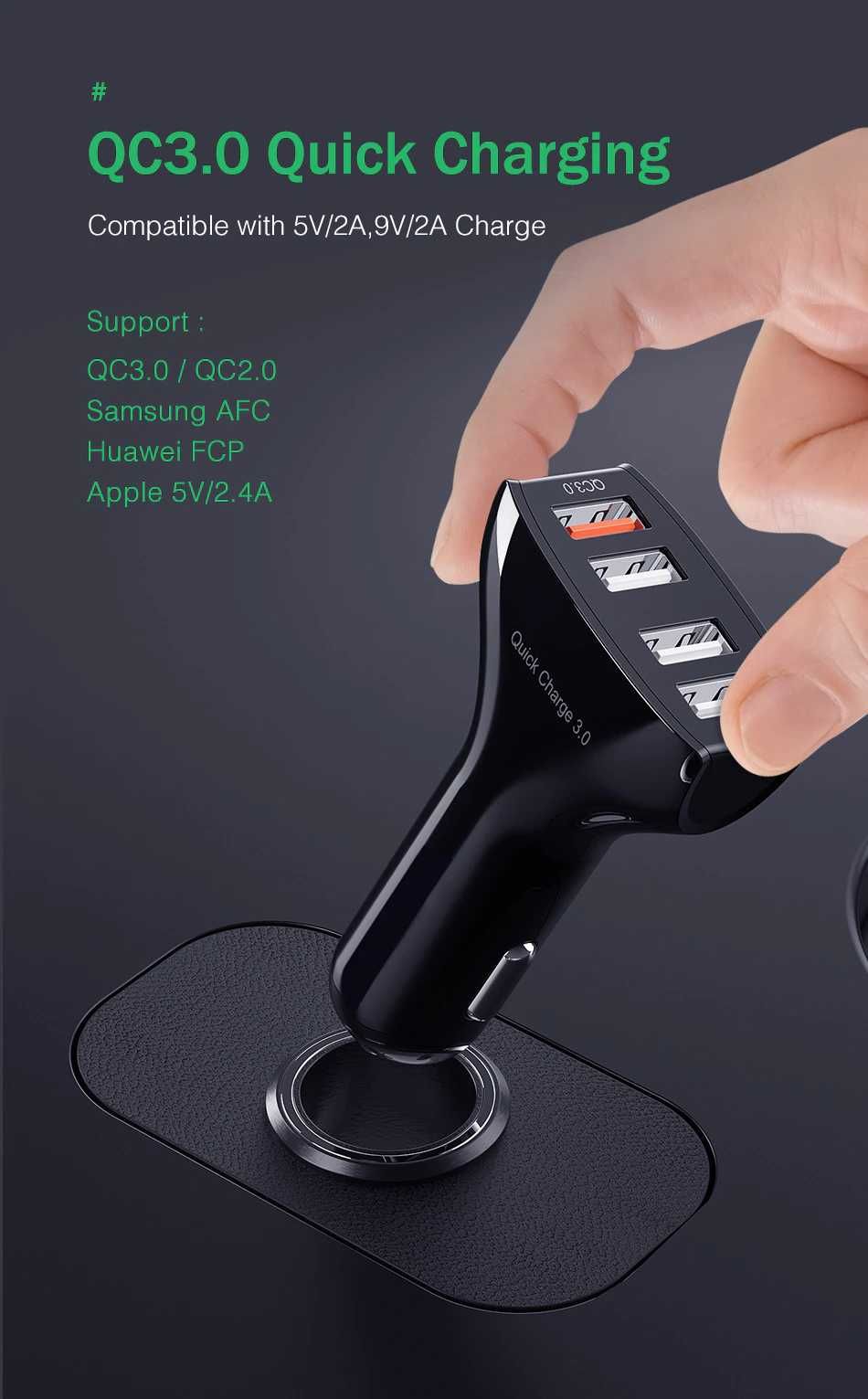 Автомобильная зарядка на 4 usb Quick Charge 3.0 Быстрая зарядка