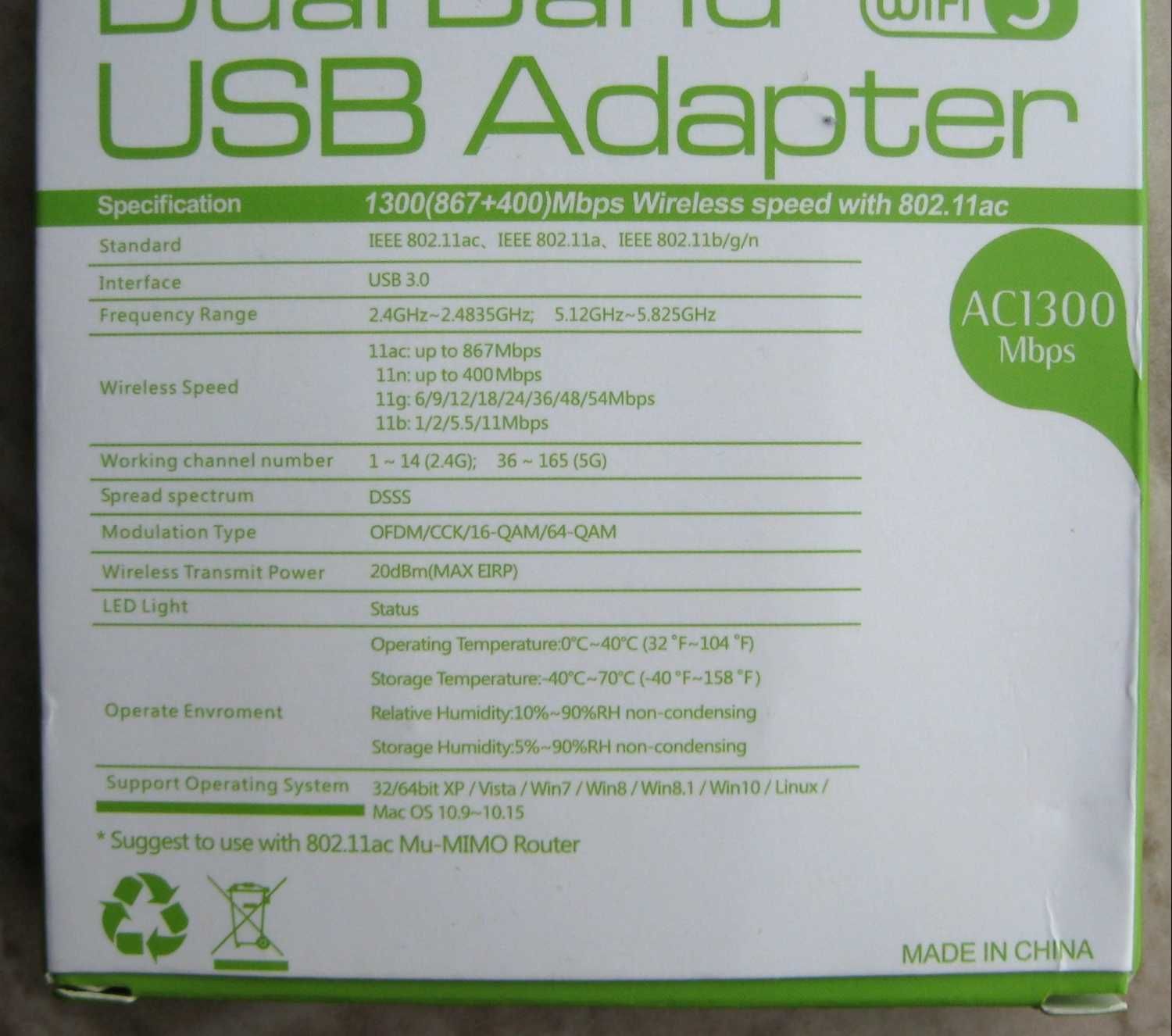 USB Wi-Fi адаптер AC1300 2.4GHz + 5.8 GHz