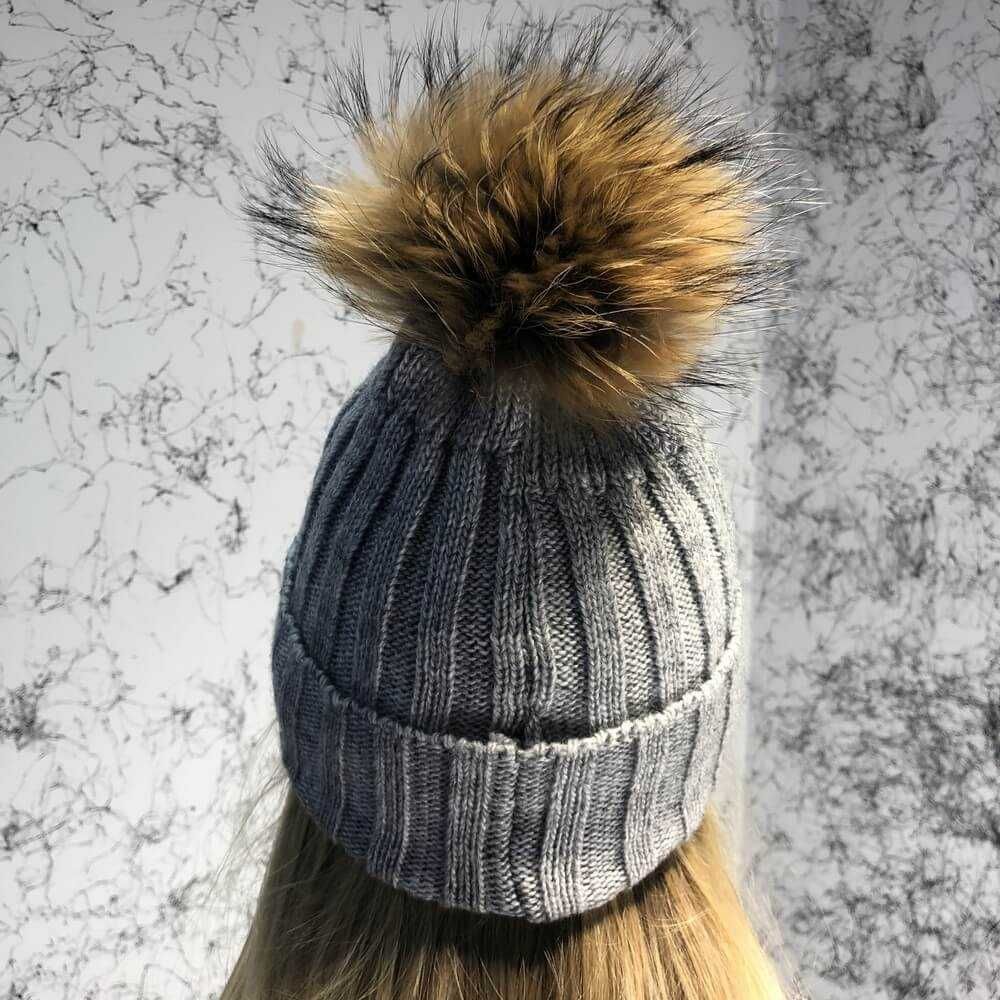 Шапка Moncler Winter Hat Knitted Pompon Gray