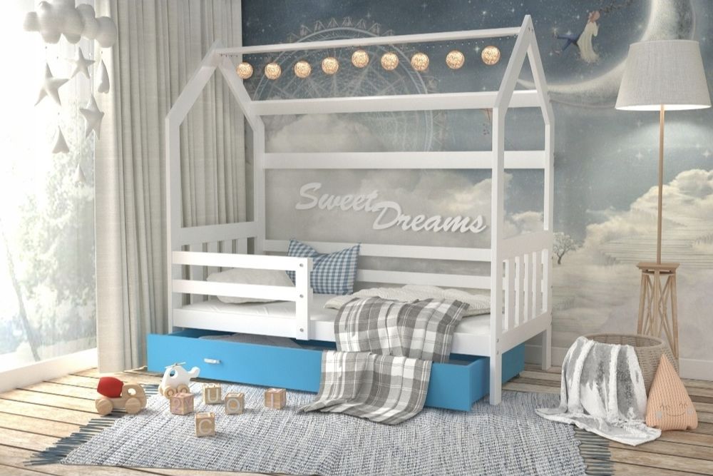 Łóżko dziecięce domek z szufladą + prawie nowy materac łóżeczko