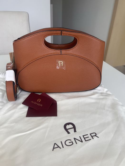 Skorzana brązowa torebka Aigner do reki i na ramię
