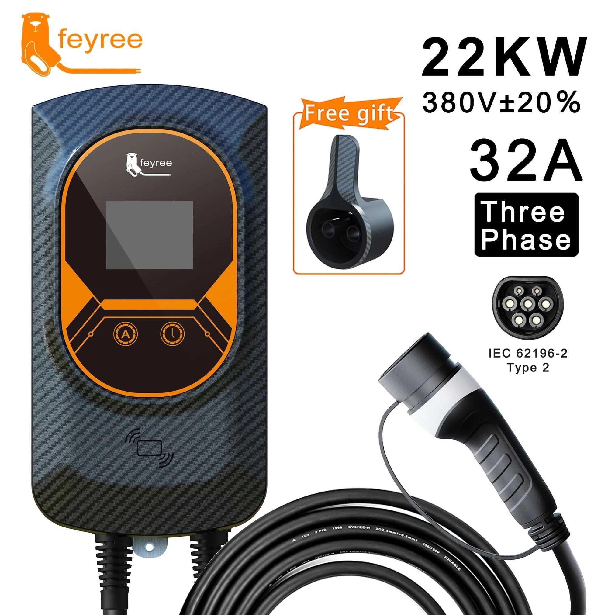Зарядна станція 3х фазна Feyree 22KW 32A 380V Type 2 - Wi-Fi (додаток)