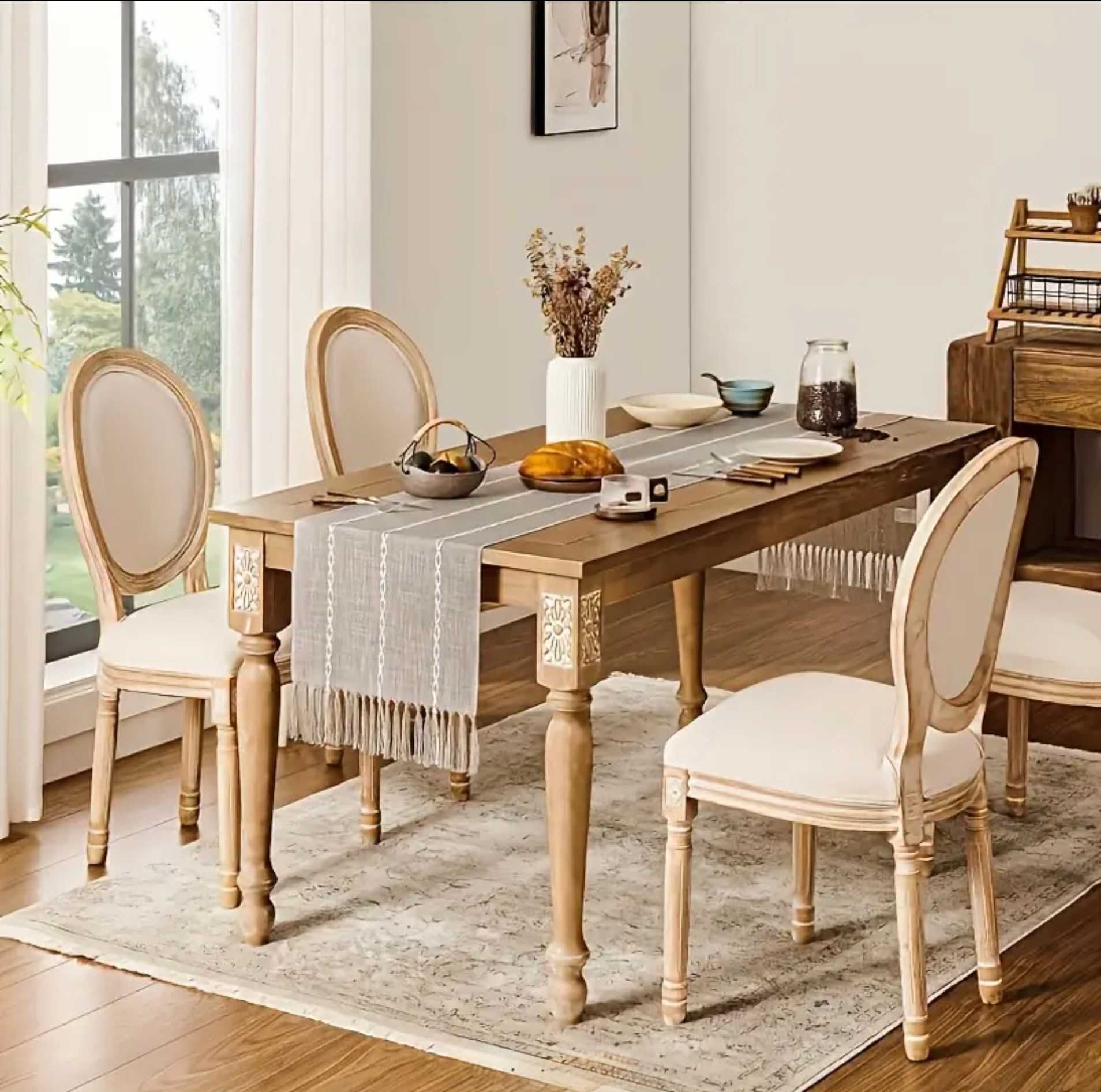 Obrus | Bieżnik na stół 160x30 boho beżowy z frędzlami – dekoracja