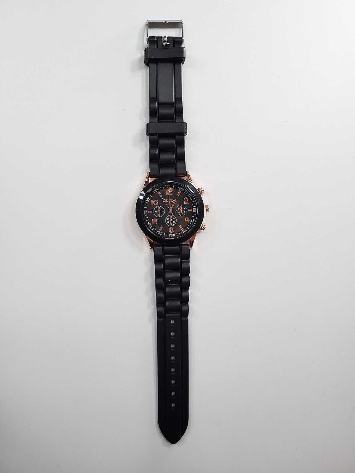 Piękny czarny zegarek Geneva na silikonowym pasku