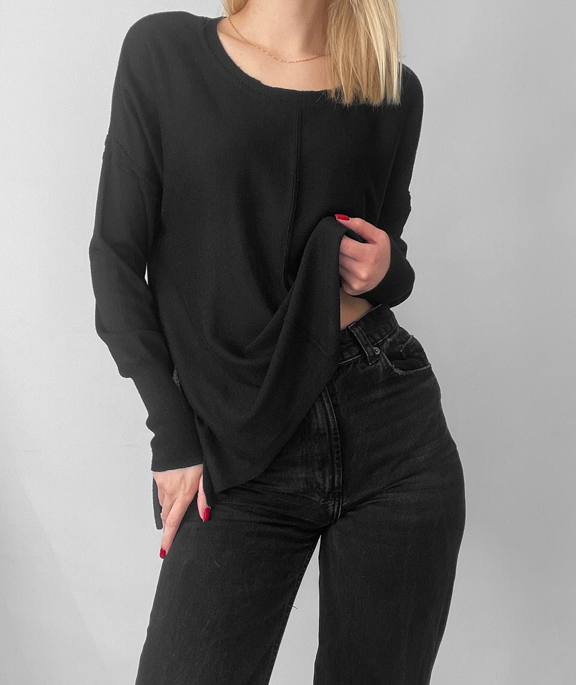 Czarny sweter bawełna rayon sweterek lekki cienki baza jakość premium