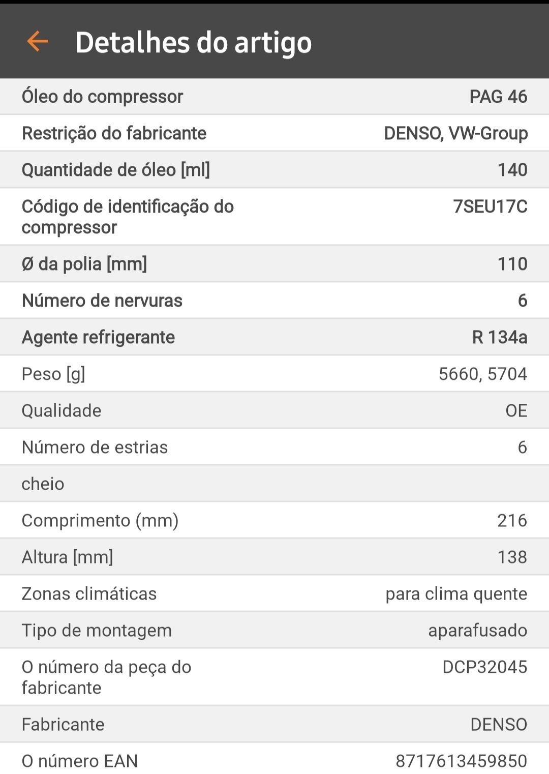 Compressor de ar condicionado Denso