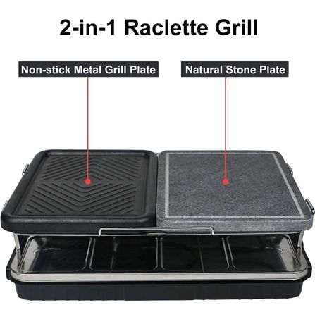 grill raclette z płytą grillową i płytą z kamienia naturalnego 2 w 1