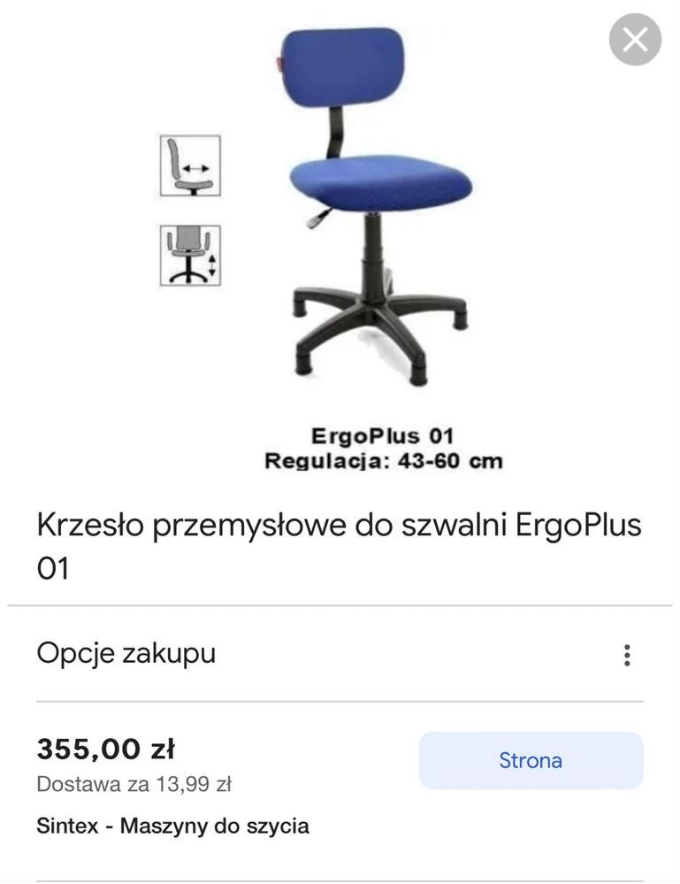 Krzesło przemyslowe do szwalni z atestem ErgoPlus
