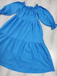 Голубое ярусное платье миди оверсайз River Island  коттон