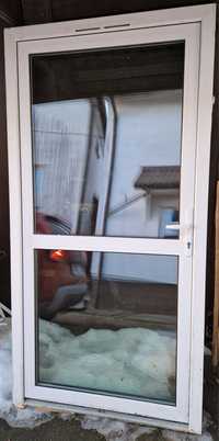 Drzwi sklepowe trzyszybowe 210 x 108 cm białe / szare
