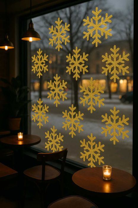 Наліпки "Сніжинки" для новорічного декору вітрин, для дому та вікон