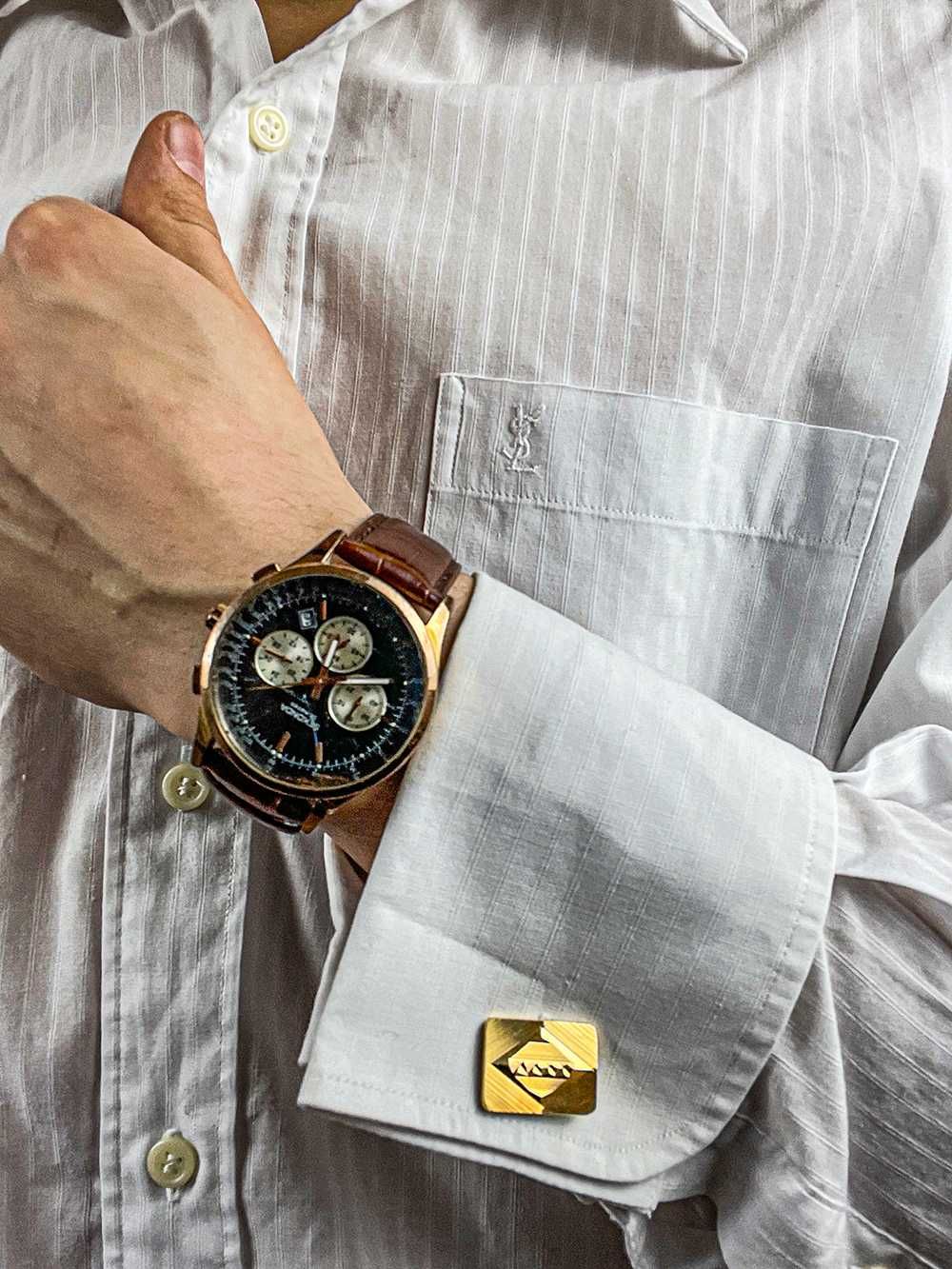 Biała koszula męska Yves Saint Lauren YSL spinki garnituru elegancka L