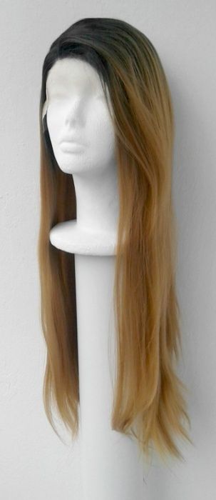 Lace Front blond złota peruka z odrostem ombre prosta długa wig