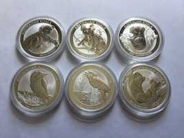 Монеты серебро Австралии Коала и Кукабарра.