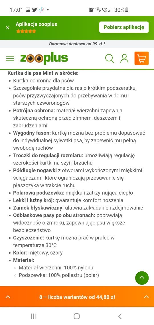 Kurtka dla psa, stan idealny