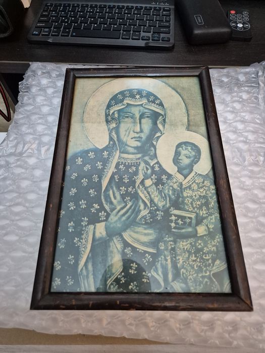 Stary obraz Matki Boskiej Częstochowskiej reprodukcja, PRL