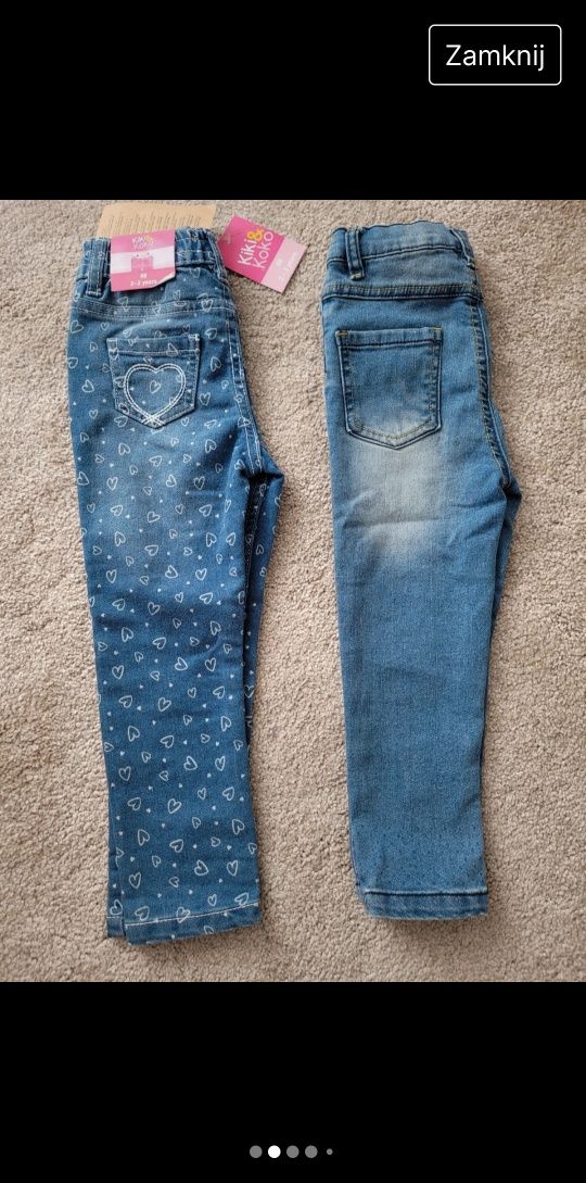 Nowe jeansy w serduszka i z kotkiem 98