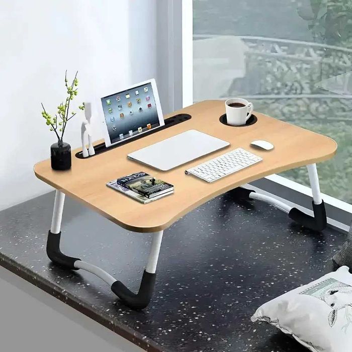 Складной столик для завтрака, ноутбука и планшета с подстаканником