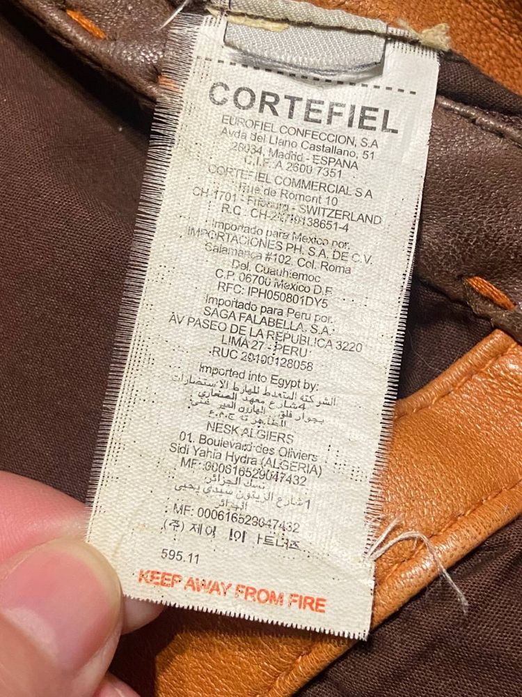 Кожаная куртка лайка Cortefiel Multipocket Brown Leather Jacket