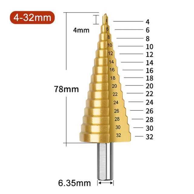 Ступенчатое сверло универсальные (набор) 4-12, 4-20, 4-32 мм HSS