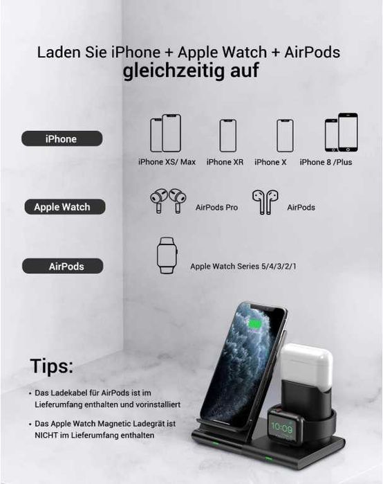 Seneo PA191B ładowarka indukcyjna Airpods iPhone Samsung Huawei Watch